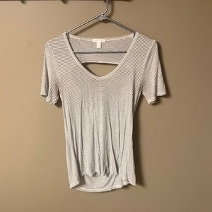 Backless white/gray stripped top